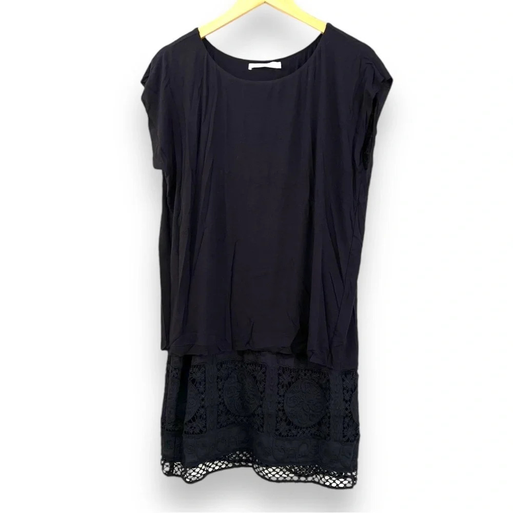 Bailey 44 Layered Tent Overlay Lace‎ Trim Dress Size Medium Black Rayon